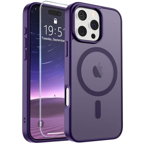 Image of SUPFINE Magnetic for iPhone 16 Pro Max Case(Compatible with MagSafe)(Military Grade Drop Protection) Slim Translucent Matte Shockproof with Anti-Fingerprint Phone Case,Dark Purple