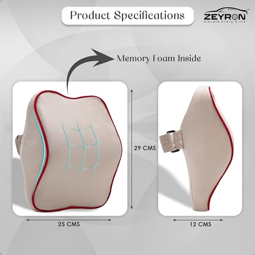 Image of Premium Car Neck Rest Pillow with 3-Year Warranty | Ergonomic Memory Foam Neck Pillow for Car | Exquisite Neck Rest with Elegant Packaging | Beige with Red Piping (Pack of 1)