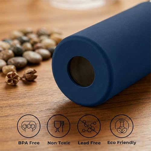 Image of Giftana Personalized Borosilicate Glass Water Bottle 500ml with Glass Sipper Tumbler 450ml, Reusable Leakproof Drinking Bottle with Silicone Sleeve, Eco-Friendly Bottle for Office Gym Travel (Blue)