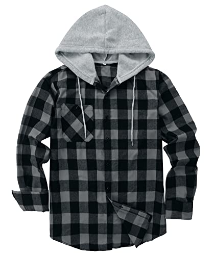 JACKETOWN Hooded Flannel Shirt for Men Plaid Shirts Long Sleeve Flannel Jacket Button-Down Shirt Jacket with Hood2