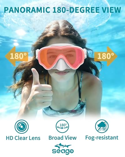 Image of Seago Adult Swim Goggles Mask Mirrored Tempered Lens, Anti UV /Fog No Blurring Clear Wide View with Nose Cover for Men Women