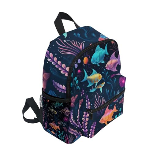 LINNIKEEEE Poisson De Mer À Motif Floral Sac à Dos pour Tout-Petits,Mini Sac à Bandoulière avec Clip Sifflet pour Voyage Enfants de 1 à 6 Ans – vue 2