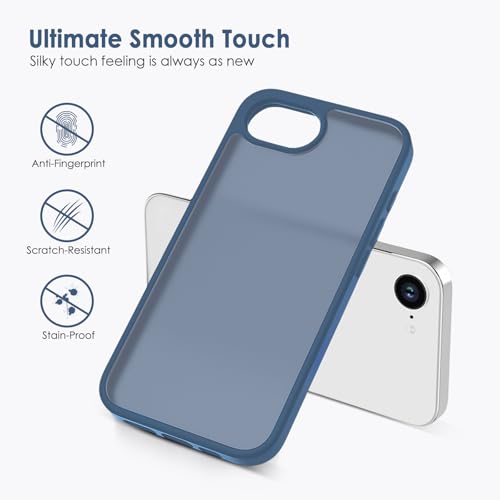 Image of TENOC Phone Case Compatible with iPhone SE (2nd 2020 and 3rd 2022 Generation) & iPhone 7 & iPhone 8, Dark Blue Case Translucent Protective Bumper Matte Hard Back Cover for 4.7 Inch