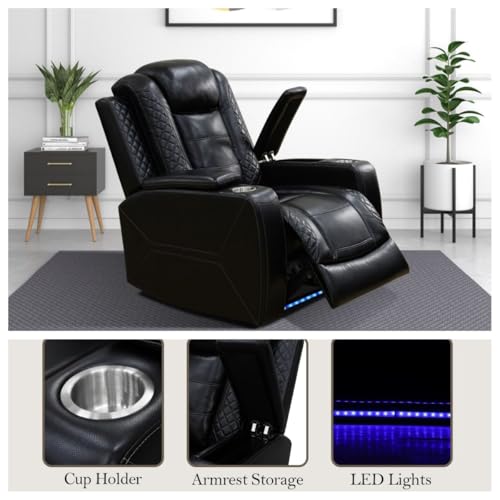 Image of Power Recliner Chair, Leather Recliners with Home Theater Seating, Oversized Single Electric Recliner Sofa Breathable Living Room Chairs for Adults Reading Gaming, Black