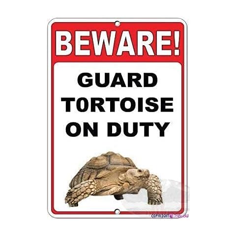 Jackgold Honey New Metal tin Sign Beware! Guard Tortoise On Duty Quote Sign Exterior Home Cave Garage bar Country Wall Decoration Retro Aluminum Sign 8"x12" Inch Cover