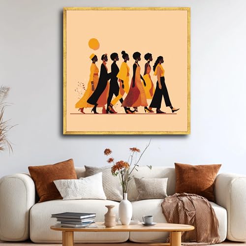 Tableau abstrait de femmes marchant, déco murale salon en toile 65x65 cm