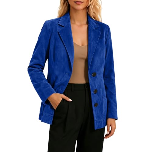 Auwer Womens Suede Blazer Coat 3 Button Business Workwear Jackets