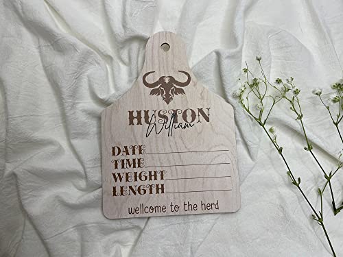 Personalized Baby Boy Cow Birth Stats Sign, Boy Nursery Door Hanger, Cattle Tag Hospital Door Hanger Boy, Wood Birth Sign #TOP4