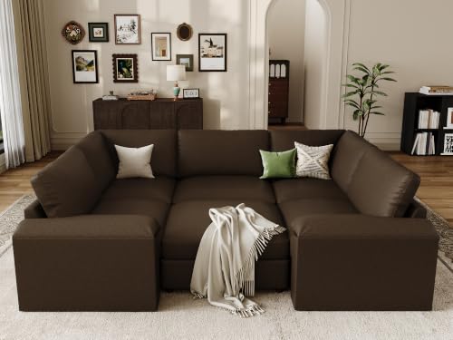 Image of EASE MOOSE Leather Sectional Couch Sleeper, Modular Sofa Bed, Deep Brown