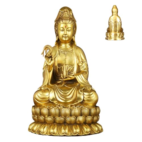 観音菩薩 柳枝観音菩薩像 置物 真鍮製 魔除け お守り 飾り物 仏壇仏像 彫像飾り 富と幸運 デスクの飾り プレゼント 異なるサイズのデザインが選択できます (ゴールド,12*10*22 cm)