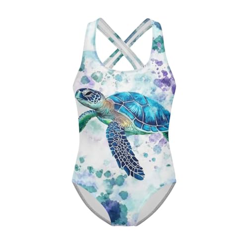 Image of WELLFLYHOM Girls Swimsuit 5-14 Cross Back Swimwear Full Coverage One Piece Bathing Suit Sleeveless Beachwear