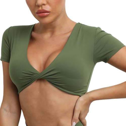 Haut de yoga pour femme rembourré Happy Cherry - T-shirt de sport extensible à manches courtes