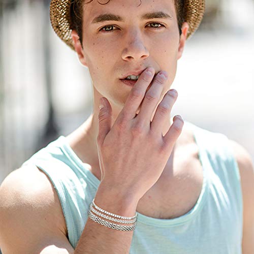 Cassieca 3Pcs Stainless Steel Chain Bracelets Set For Women Mens 7In/18Cm Cuban Cube Bead Chain Bracelet Beaded Link Chain Bracelet Cable Bracelets Jewelry Gifts, Silver Tone #TOP4