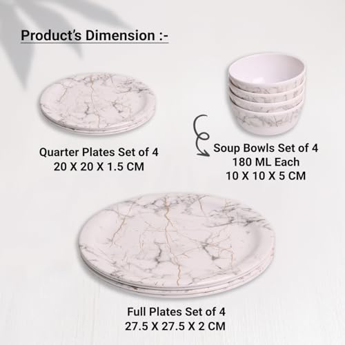 Image of MARKET 99 Heavy-Duty White Static Melamine Dinner Set 12 Pieces | Includes 4 Dinner Plates 4 Side Plates 4 Soup Bowls | Durable Food-Safe Tableware for Daily Use Family Dining & Kitchen Decor