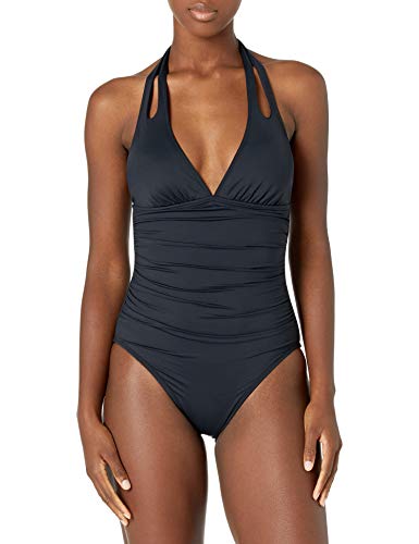 La Blanca Women's Island Goddess Double Strap Halter One Piece Swimsuit, Black, 12