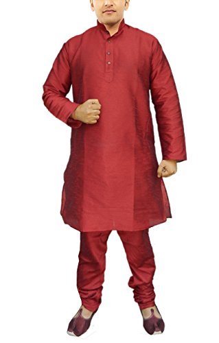 JBN Creation Men Maroon Raw Silk Kurta Pyajama (Size: 44)