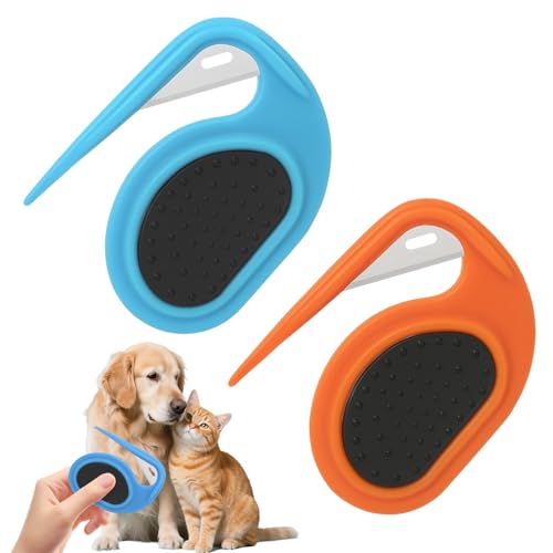 2 Stück Entfilzungskamm Katze Katzenkamm Langhaar & Cat Dematting Comb Kamm Katze zur Fellpflege ideal zum Verfilztes Fell Entfernen bei Katzen und Hunden