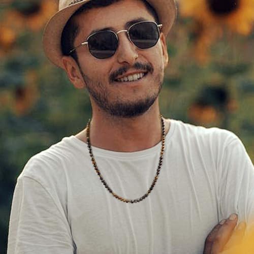 Mens Necklace Men Jewelry 6mm Tigers Eye Men’s Beaded Necklace Black Obsidian Hematite Beaded Necklace for Men Protection Anxiety Crystal Necklace for Men Jewelry Gift3