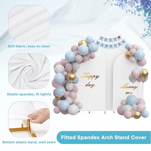 MYSWEETY Set of 3 Metal Arch Backdrop Stand and Cover Set, 4FT/5FT/6FT Wedding Arch Frame, Gold Arch Stand for Birthday, Party, Baby Shower, Ceremony Decor(White) - Thumbnail 4