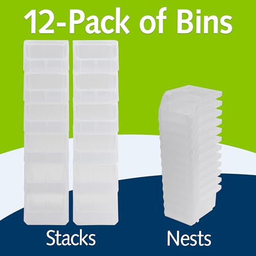 Image of ReadySpace Plastic Containers for Organizing and Storage Bins for Drawers, Desks, Office Organization, and Garage, Stackable Bins, Extra-Small (3 inch x 5 inch x 4 inch), 12-Pack, Clear