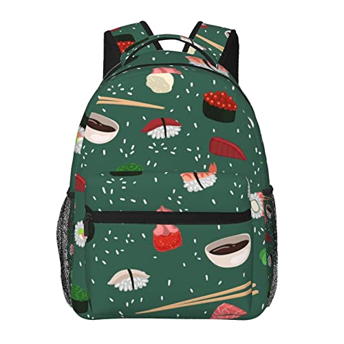Mochila de viaje ligera con estampado de sushi para escapadas de fin de semana