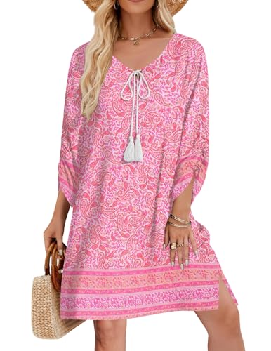 Image of Zeagoo Tassel Tie Neck 3 /4 Long Sleeve Mini Sundress