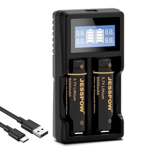 21700 3.7V Rechargeable Battery with Charger 5000mAh - High Capacity for Flashli...