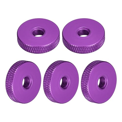 uxcell 10Pcs Flat Knurled Thumb Nuts, M6x20 x 5 mm Pass Hole Nut, Aluminum Alloy Diamond Knurled Nut Flat Head Through Hole Lock Adjusting Nuts for 3D Printer, Purple