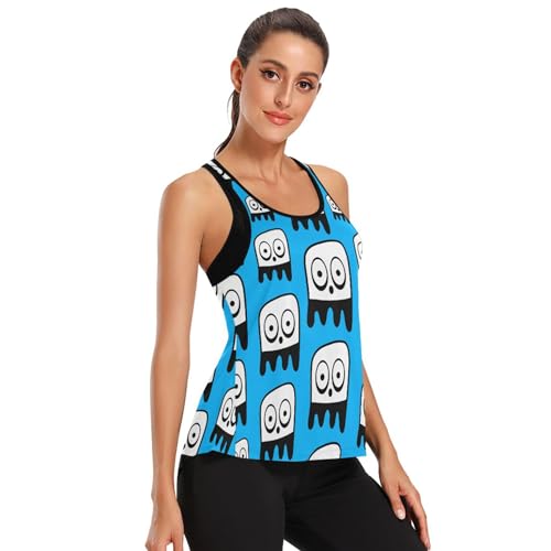 Regatas de treino com desenho animado bonito caveira azul sem mangas gravata nas costas regata muscu