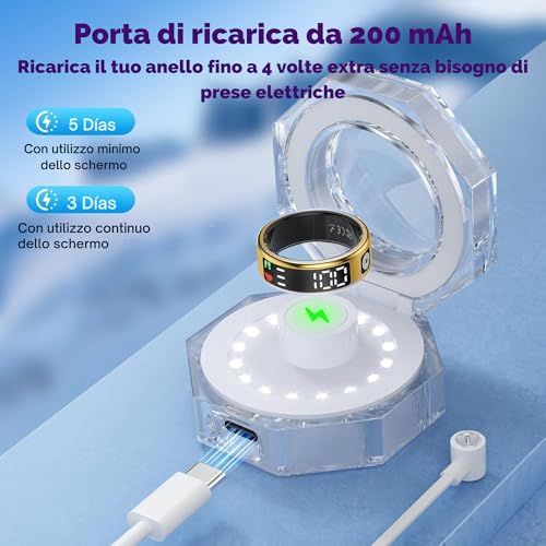 Smartia – Anello Intelligente Con Schermo Touch, Modello 2026 App Inclusa, Ring Uomo E Donna, Anello Attività Fitness E Controllo Della Salute, Monitoraggio Del Sonno (Argento, 11) - 8