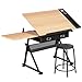 Yaheetech Height Adjustable Drafting Draft Desk Drawing Table Desk Tabletop Tilted Art Craft Work Station w/ 2 Storage Drawer and Stool