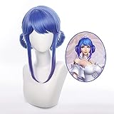 iirukaa LOL Crystal Rose Sona Cosplay Wig Piano Girl Blue Hair With Bang Double Ball Heads For Halloween Party