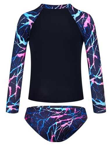 Image of TENVDA Girls Swimsuit Long Sleeve Rash Guard Sets UPF 50+ Two Piece Bathing Suits Size 3-12 Years