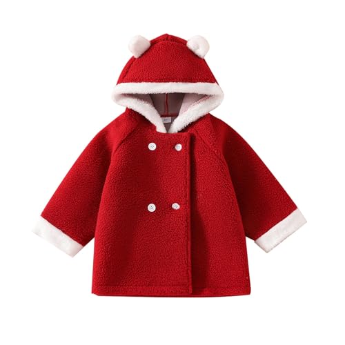 Kids Girls Button Down Fleece Hooded Coat Bear Ears Brushed Long Sleeve Jacket Cute Fall Winter Clothes for Little Girls
