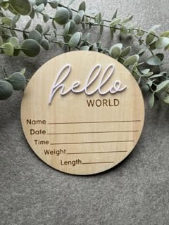 Baby J's, Large Hello World, Birth Announcement Wooden and Acrylic Disk, Perfect Baby Shower or Newborn Gift - Image 3