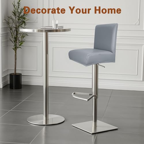 Image of PU Leather Bar Stool Covers with Backs, 4 Pack Stretch Waterproof Bar Stool Chair Covers Washable & Comfortable Barstool Covers Slipcovers with Back for Pub /Counter /Dining Room Decoration (Grey)