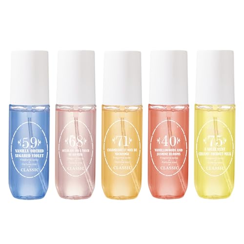 bosuya 5 PCS Body & Hair Mist Set, Warm Vanilla, Coconut Milk, Sweet Roasted Macadamia Scent & Summer Fragrances, Refreshing Long-Lasting Body Spray for Women, Vegan & Cruelty-Free, 3 fl oz*5