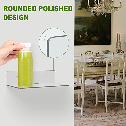 Small Floating Shelf For Wall, 4-Pack Acrylic Floating Shelves, Wall Mounted Clear Shelves With Mounting Kit For Decoration & Storage, Adhesive Shelf For Bathroom, Bedroom, Office,Living Room (Clear) #TOP5