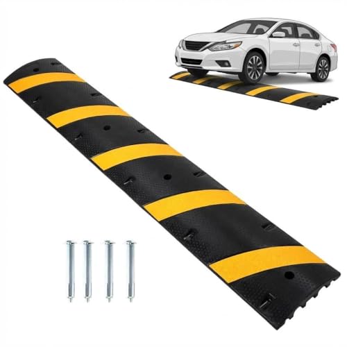 Rubber Speed Bump (1 Pack) 6 FT 22 000 LB Capacity Modular Traffic Hump for Road & Driveway 2 Channel Floor Cord Cover for Asphalt Concrete Gravel Durable & Portable