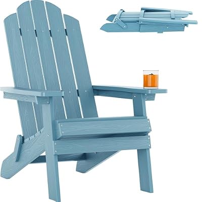 MXIMU Folding Adirondack Chair for Outdoor: Easy to Assemble and Comfortable Adirondack Chairs - All Weather Composite Plastic Chair for Outside Fire Pit Patio Lawn Garden Backyard Use(Blue)