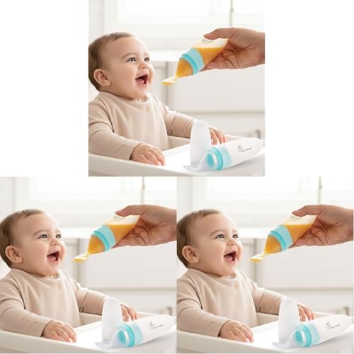 Image of R for Rabbit First Feed Food Feeder for Kids, 90ml Capacity, Premium Soft Silicone Spoon Food Grade BPA Free Material for Kids of 12+ Months (Blue) (Pack of 3)