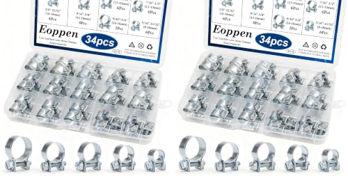 Image of 34Pcs 5 Sizes 8-18mm Fuel Line Clamp Assortment Kit, 1 /4Inch 5 /16Inch 3 /8Inch Fuel Injection Gas Line Hose Clamps for Diesel Petrol Pipe (Pack of 2)