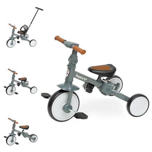 Interbaby Triciclo Evolutivo Bebé 5 en 1 | Triciclo Bebé 1 Año Convertible en Bicicleta sin Pedales | Bici Bebé y Correpasillos 1 5 Años | Ajustable, Transformable y Estable (Gris)
