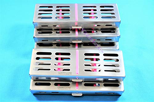 5 Ea Pink Sterilization Cassette Rack Tray for 5 Instruments German Grade Stainless Cynamed