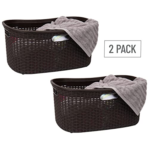 Mind Reader Basket Collection, Laundry Basket, 40 Liter (10Kg/22Lbs) Capacity, Cut Out Handles, Ventilated, Set Of 2, Brown #TOP6