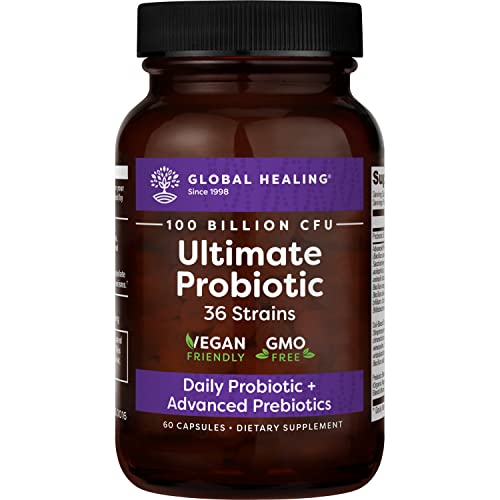 Global Healing Ultimate Probiotic Supplement (Floratrex) with Prebiotics for Digestive Health, and the Immune System, Men & Women, 100 Billion CFU, 36 Strains (60 Capsules)