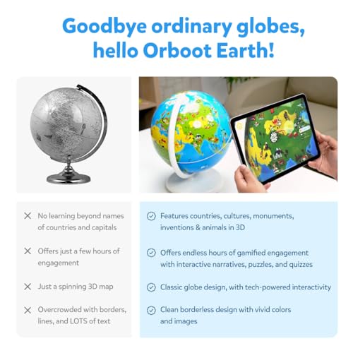 PlayShifu Globe for Children – Orboot Earth: Interactive Kids Globe with 1000+ Facts on Animals, Places & Monuments | Tech-Powered Learning Toy & STEM Gift for Kids Ages 4–10