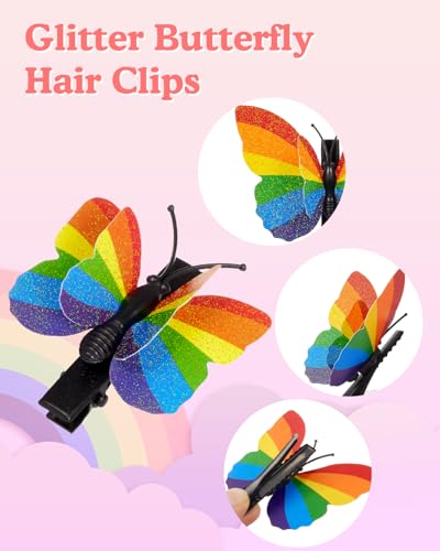 12 pinzas mariposa con brillo y 6 ligas para cabello miniatura 5