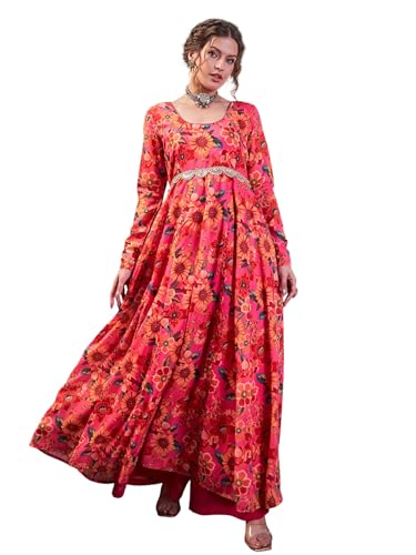 Image of Shae by Sassafras Women Floral Poly Muslin Anarkali Kurta