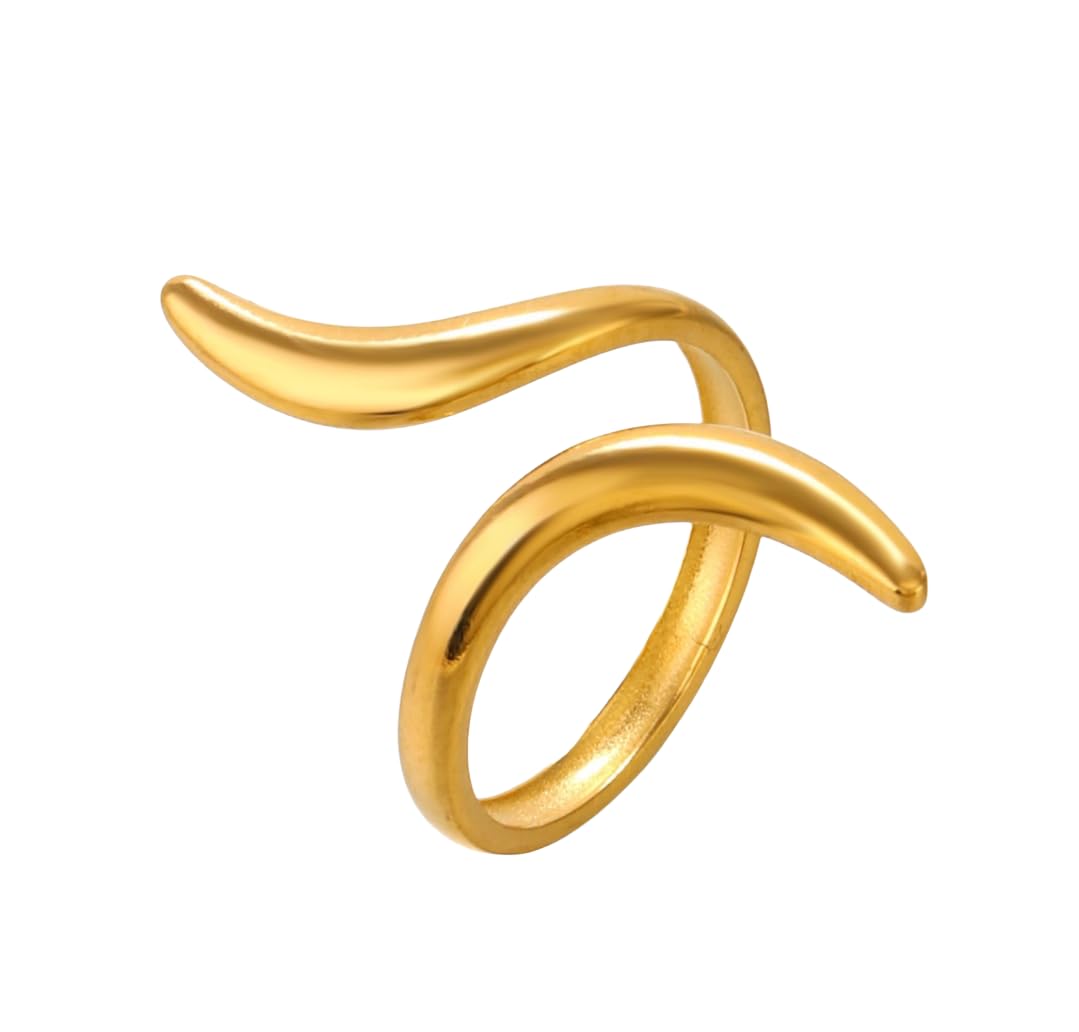 Gold-Toned Open-End Wrap Ring with Double Horn Design, Serpentine Ring, Anti-Tarnish, Statement Piece-image-45